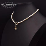 Freshwater Pearl Zircon Lock Pin Pendant Necklace GN0288B