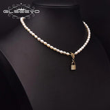 Freshwater Pearl Zircon Lock Pin Pendant Necklace GN0288B