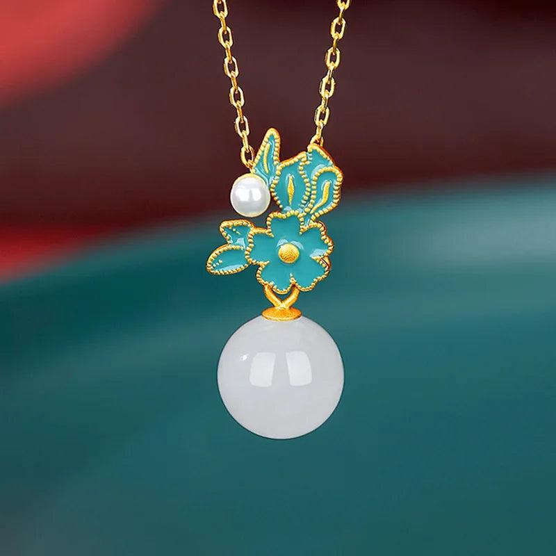 Sterling Silver Hetian Jade Pendant Necklace Chinese Style