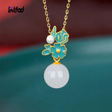 Sterling Silver Hetian Jade Pendant Necklace Chinese Style