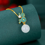 Sterling Silver Hetian Jade Pendant Necklace Chinese Style