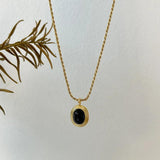 925 Silver Agate Oval Pendant Necklace Vintage Twist Chain Jewelry