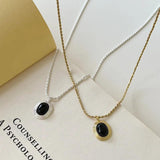925 Silver Agate Oval Pendant Necklace Vintage Twist Chain Jewelry