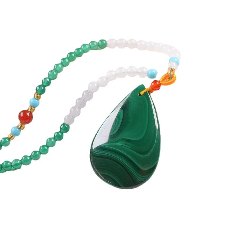 Malachite Gemstone Beads Chain Long Necklace Woman Necklaces