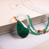 Malachite Gemstone Beads Chain Long Necklace Woman Necklaces