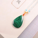 Malachite Gemstone Beads Chain Long Necklace Woman Necklaces