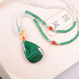 Malachite Gemstone Beads Chain Long Necklace Woman Necklaces