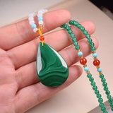 Malachite Gemstone Beads Chain Long Necklace Woman Necklaces