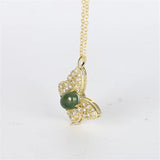Green Jade Butterfly Pendant Necklace for Women