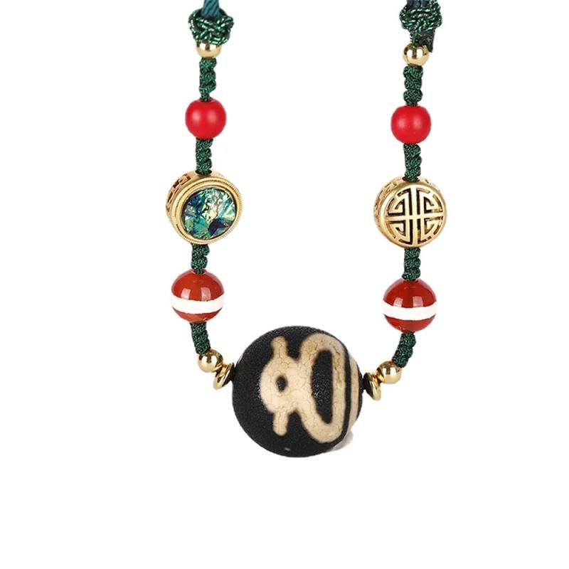 Natural Dzi Bead Pendant Necklace for Women Men