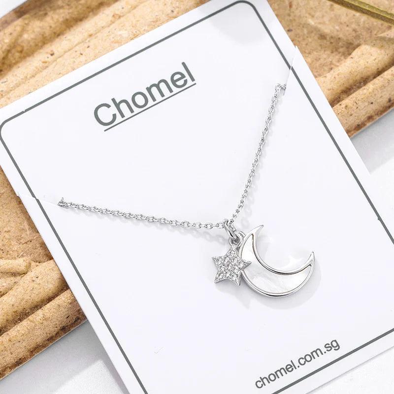925 Silver Moon Shell Star Choker Necklace Female Women