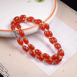 Natural Red Jade Oval Beads Gemstone Necklace Women Jewelry