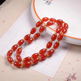 Natural Red Jade Oval Beads Gemstone Necklace Women Jewelry