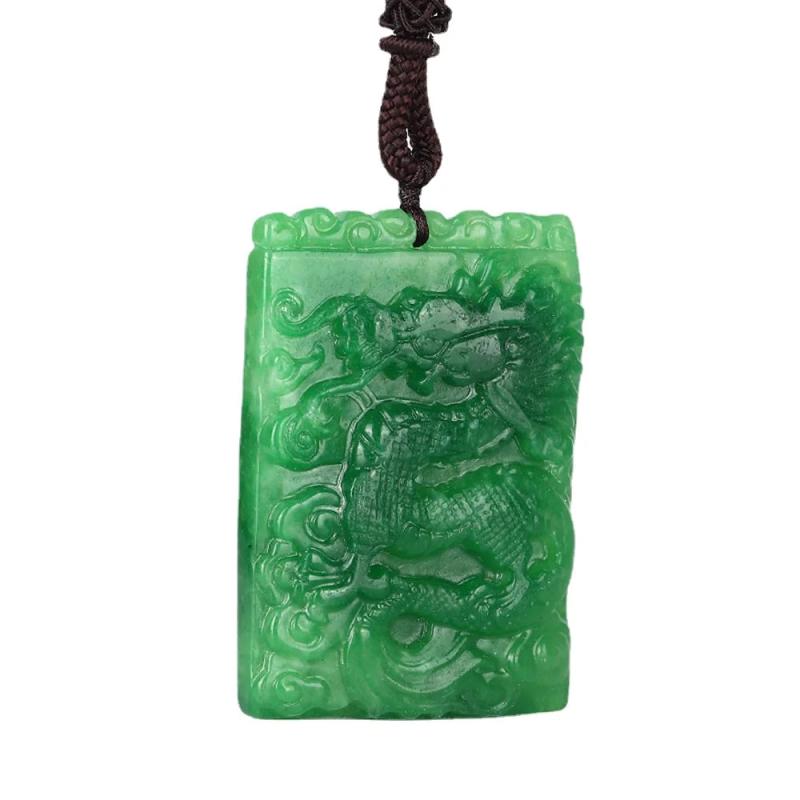 Natural Vintage Green Jade Dragon Pendant Gem Necklace