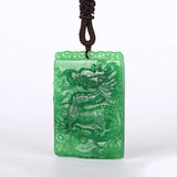 Natural Vintage Green Jade Dragon Pendant Gem Necklace