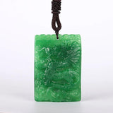 Natural Vintage Green Jade Dragon Pendant Gem Necklace