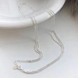 925 Silver 3 Layers Bead Chain Choker Necklace Minimalist Jewelry
