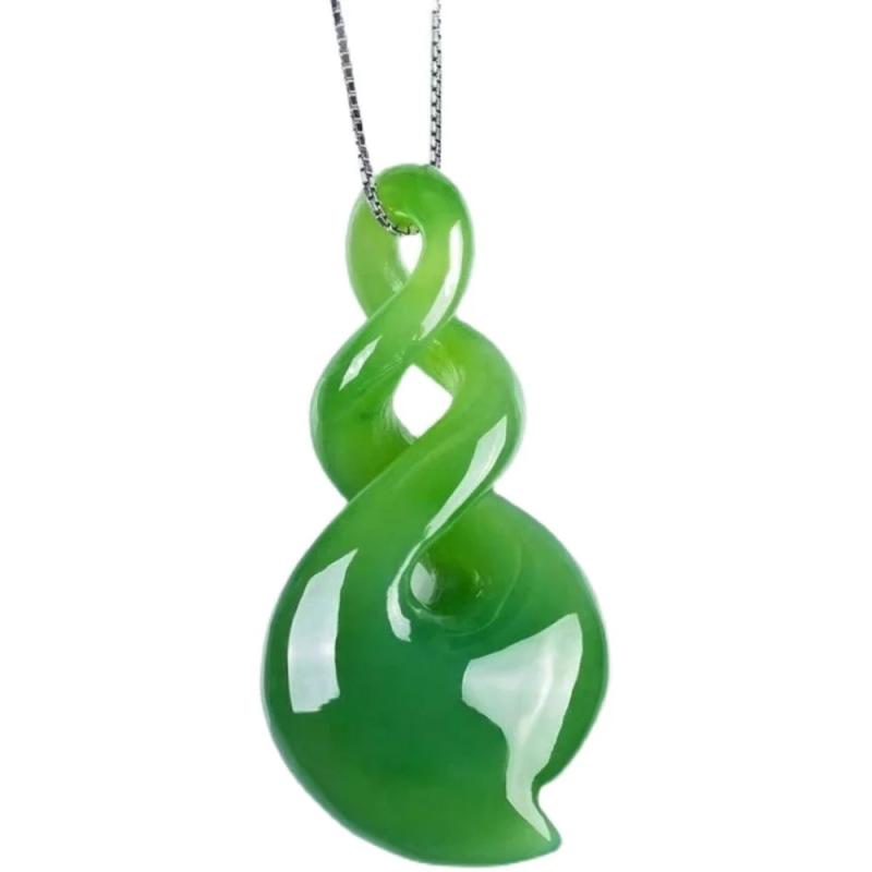 Green Jade Maori-Style Double Twist Pendant Necklace