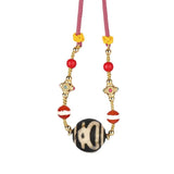 Natural Old Agate Evil Eye Gem Stone Rope Adjust Pendant Necklace