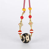 Natural Old Agate Evil Eye Gem Stone Rope Adjust Pendant Necklace