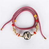 Natural Old Agate Evil Eye Gem Stone Rope Adjust Pendant Necklace