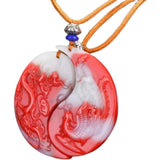 Natural Red Gemstone Dragon Phoenix Pendant Necklace