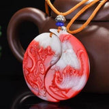 Natural Red Gemstone Dragon Phoenix Pendant Necklace