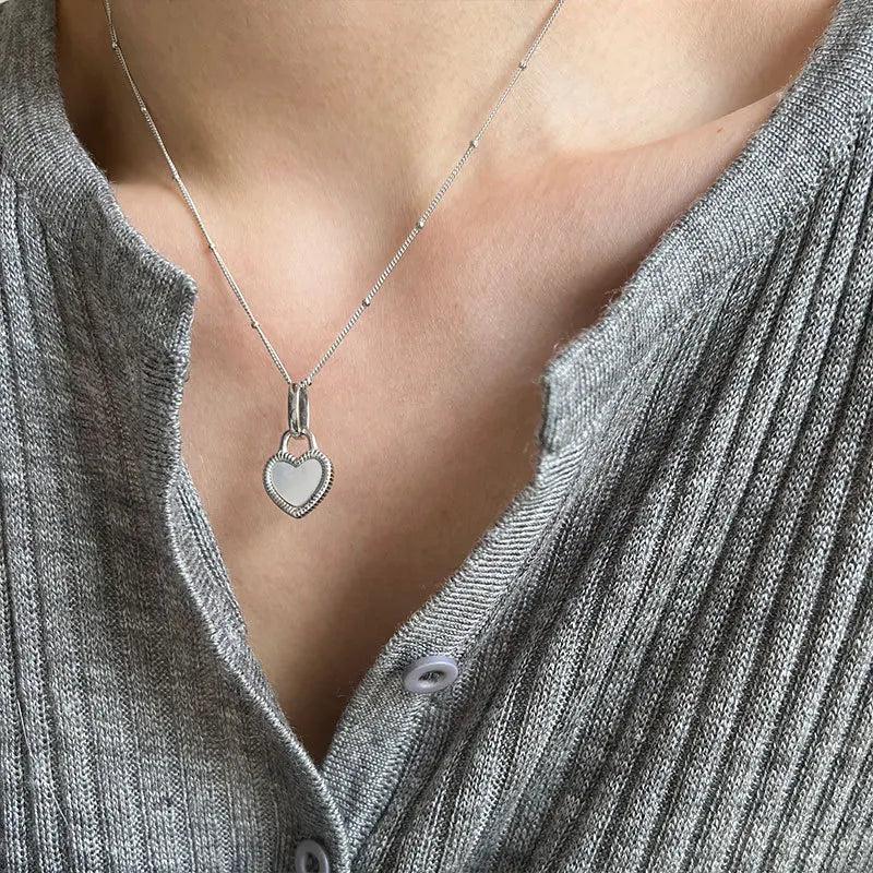 925 Silver Lock Shell Heart Pendant Necklace for Women 925 Jewelry