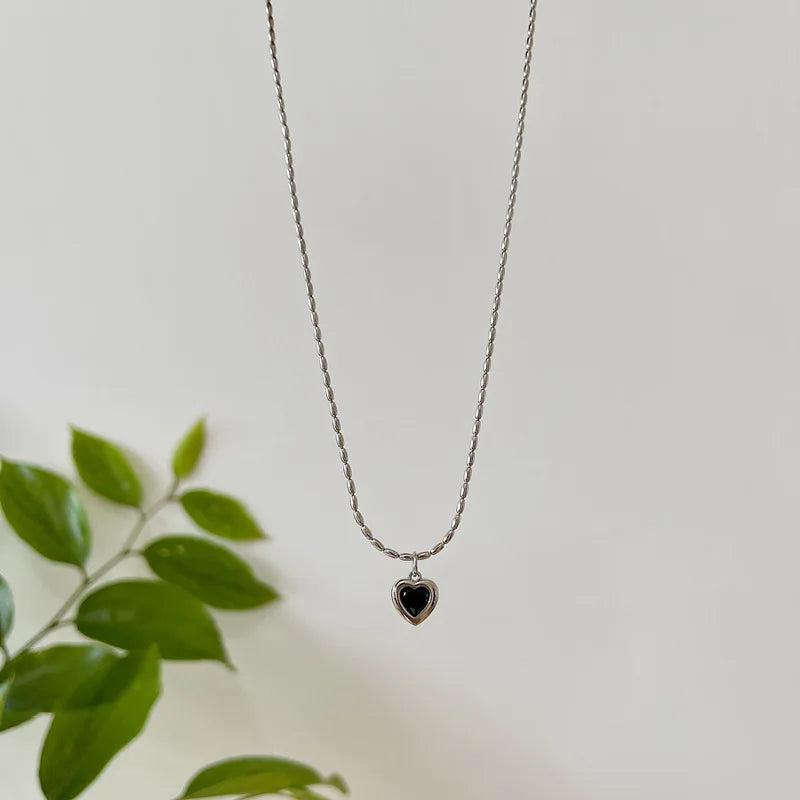925 Silver Agate Heart Pendant Necklace Women