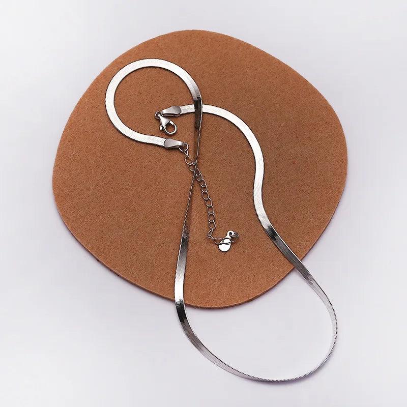 925 Sterling Silver Flat Snake Chain Choker Women Rose Wide Version Necklace