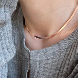 925 Sterling Silver Flat Snake Chain Choker Women Rose Wide Version Necklace