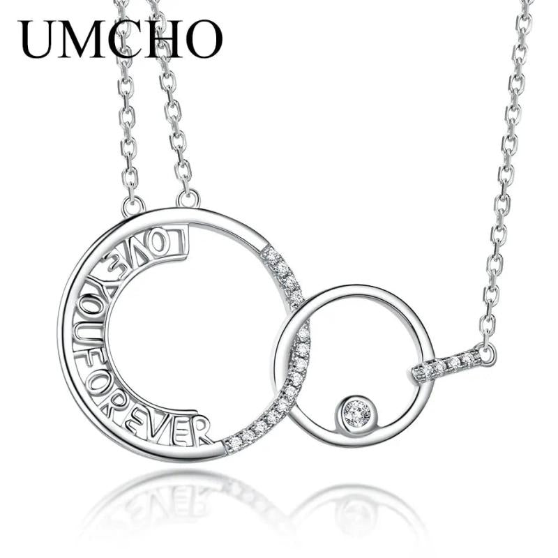 925 Silver Chain Necklace Round Circle Pendant Geometric Jewelry for Women