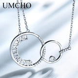 925 Silver Chain Necklace Round Circle Pendant Geometric Jewelry for Women