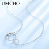 925 Silver Chain Necklace Round Circle Pendant Geometric Jewelry for Women