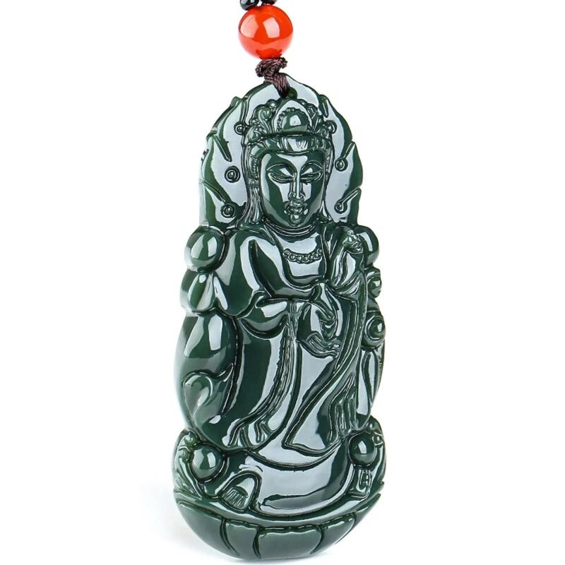 Koraba Jade Guanyin Buddha Statue Necklace Pendant