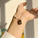 925 Silver Freshwater Pearl Square Pendant Necklace Zircon Star Gift
