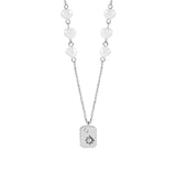925 Silver Freshwater Pearl Square Pendant Necklace Zircon Star Gift