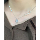 925 Silver Freshwater Pearl Square Pendant Necklace Zircon Star Gift
