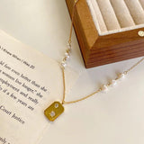 925 Silver Freshwater Pearl Square Pendant Necklace Zircon Star Gift