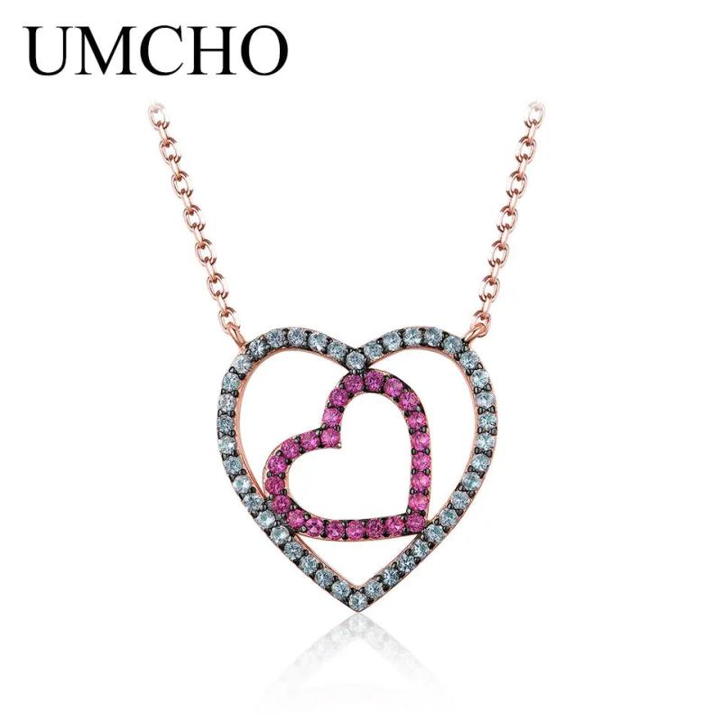 Double Heart Chain Necklace Solid 925 Sterling Silver Anniversary Present