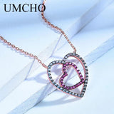 Double Heart Chain Necklace Solid 925 Sterling Silver Anniversary Present