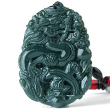 Koraba Green Jade Wealth Dragon Long Necklace Pendant