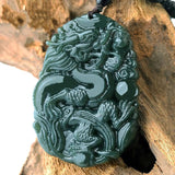 Koraba Green Jade Wealth Dragon Long Necklace Pendant