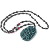Koraba Green Jade Wealth Dragon Long Necklace Pendant
