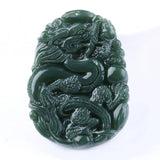 Koraba Green Jade Wealth Dragon Long Necklace Pendant