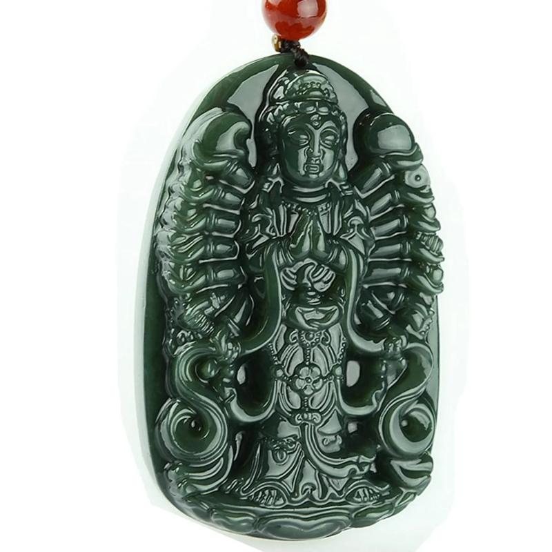 Koraba Green Jade 1000 Hands Kwan-Yin Pendant Necklace