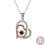 925 Silver Dancing Gemstone Double Hearts Pendant Necklace for Women