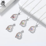 925 Silver Dancing Gemstone Double Hearts Pendant Necklace for Women