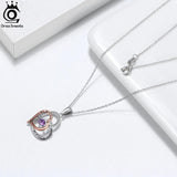 925 Silver Dancing Gemstone Double Hearts Pendant Necklace for Women