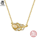 925 Silver Opal Feather Necklace Women's Pendant Jewelry